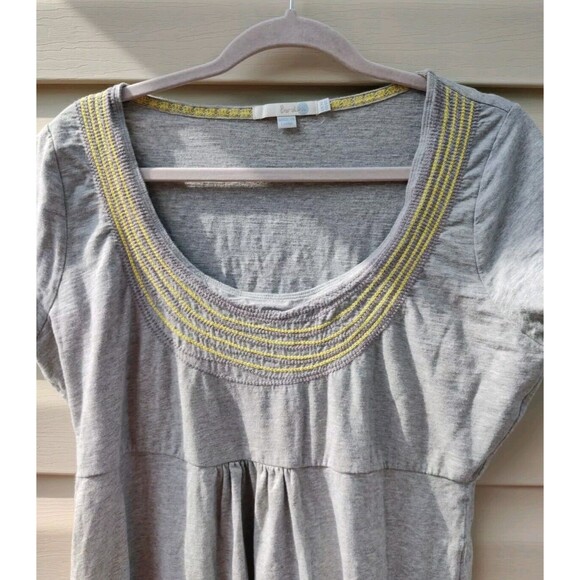 BODEN Womens Gray T-Shirt Dress Embroidered Yellow Empire Waist US 12 L Long - Picture 5 of 9